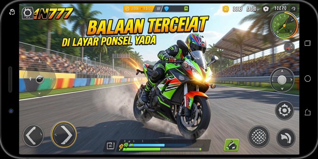 Screenshot AN777 menampilkan aksi balap motor yang mendebarkan.