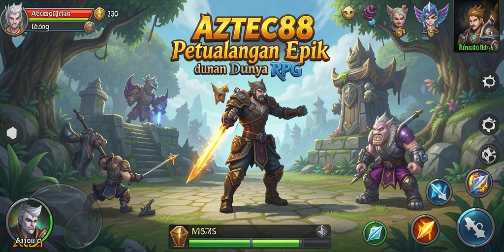 Screenshot gameplay AZTEC88 menampilkan pertarungan dinamis dan karakter yang berwarna.