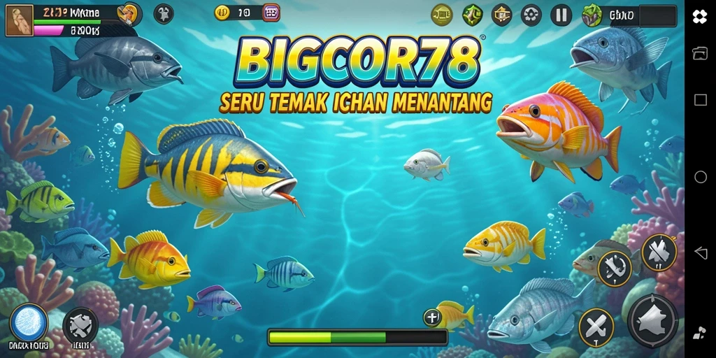 Tangkapan layar gameplay BIGCOR78 saat pemain menembak ikan di lautan.