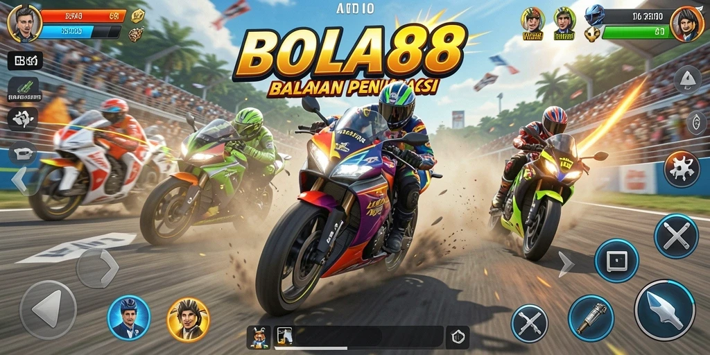 Tampilan gameplay BOLA88 yang seru dalam balapan motor.