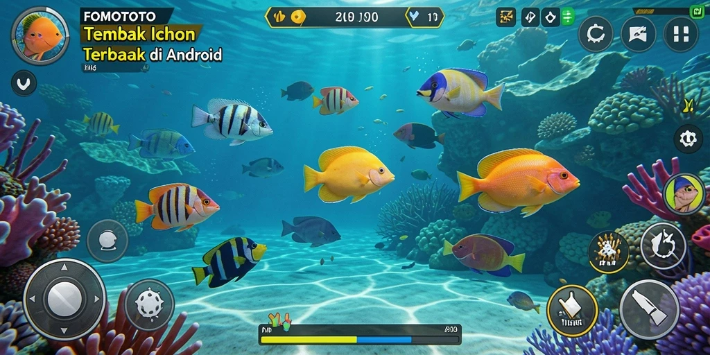 Gameplay menembak ikan yang seru dan menantang.