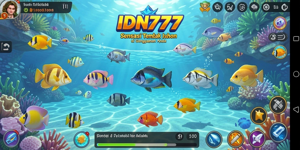 Gameplay seru Tembak Ikan IDN777 dengan berbagai jenis ikan.