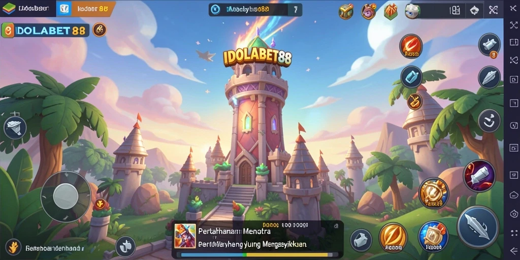 Screenshot menunjukkan aksi seru gameplay Tower Defense IDOLABET88.