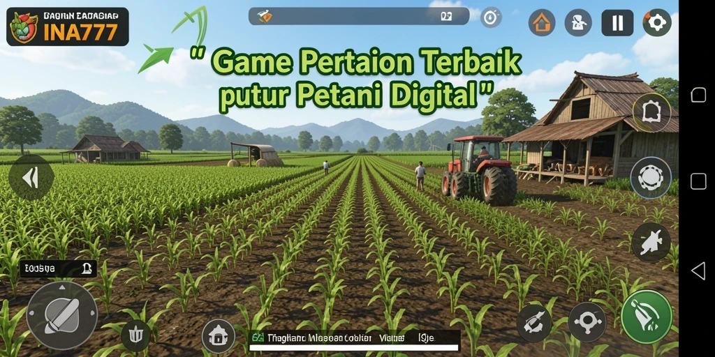 Tampilan gameplay INA777 yang menawan dengan ladang hijau dan tanaman subur.