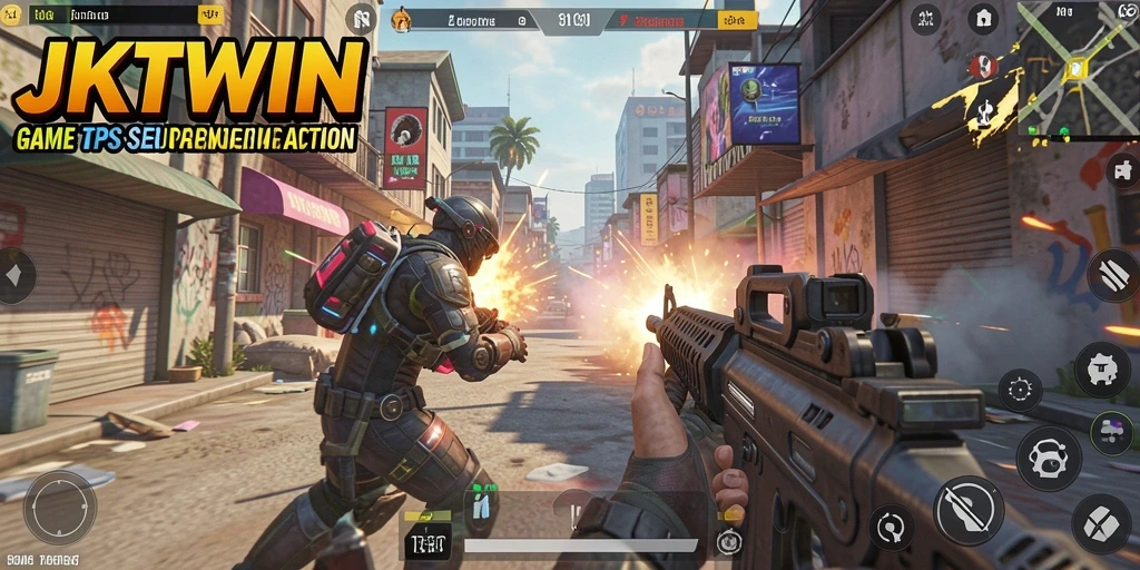 Screenshot menampilkan aksi intens dalam game TPS JKTWIN.