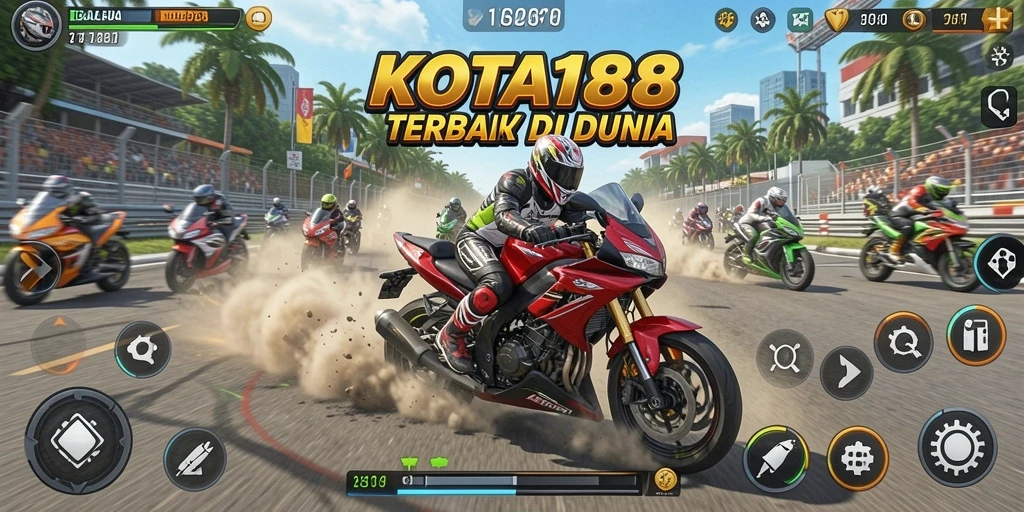 Tampilan gameplay KOTA188 yang mendebarkan saat balapan motor.