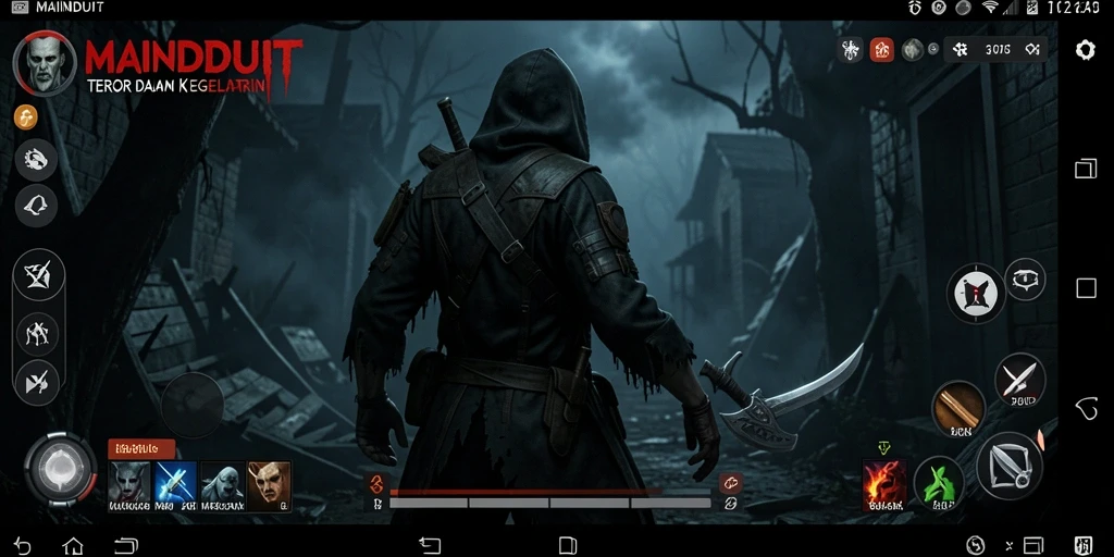 Tangkapan layar gameplay MAINDUIT yang menunjukkan suasana seram dan menegangkan.