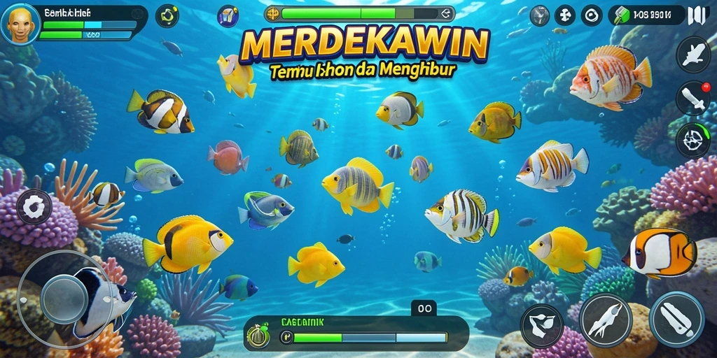 Gameplay seru dari MERDEKAWIN menampilkan aksi menembak ikan.