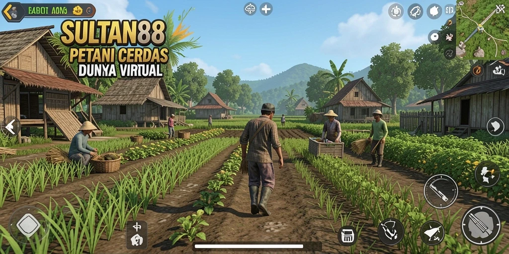 Tangkapan layar utama SULTAN88 menampilkan ladang hijau yang subur dan aktivitas bercocok tanam.