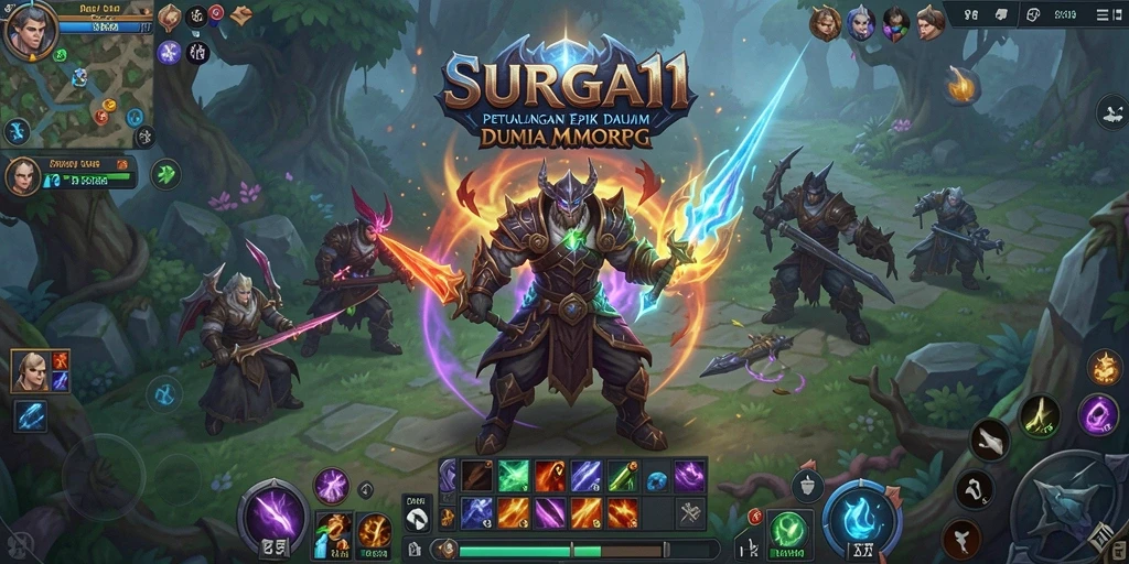 Tangkapan layar gameplay SURGA11 menampilkan pertempuran mendebarkan dalam dunia MMORPG.